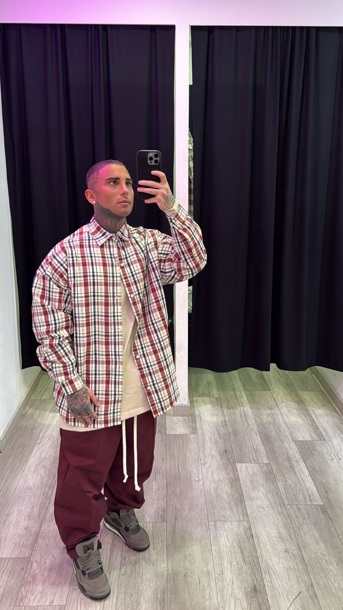 Camicia a quadri bordeaux