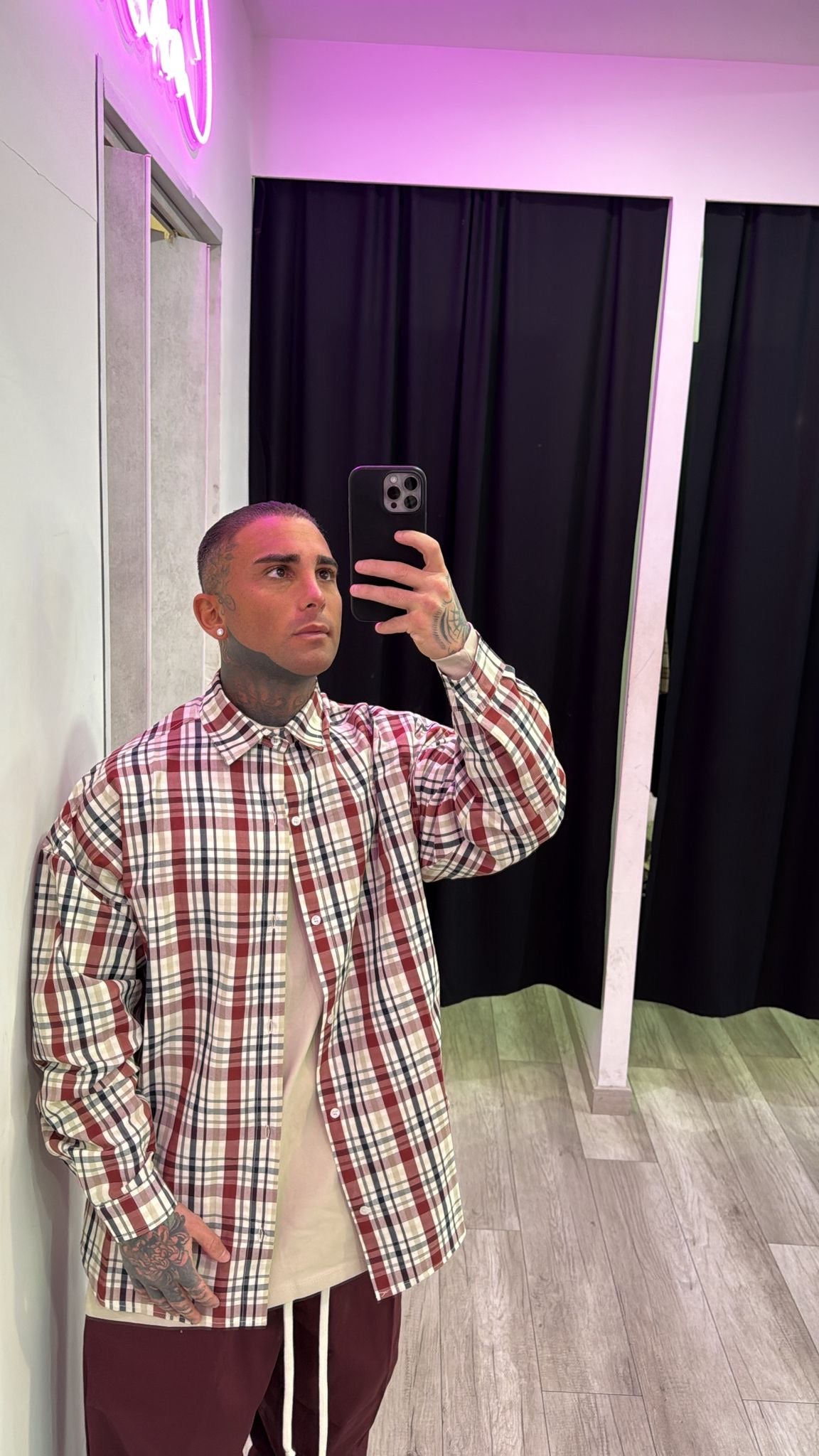 Camicia a quadri bordeaux