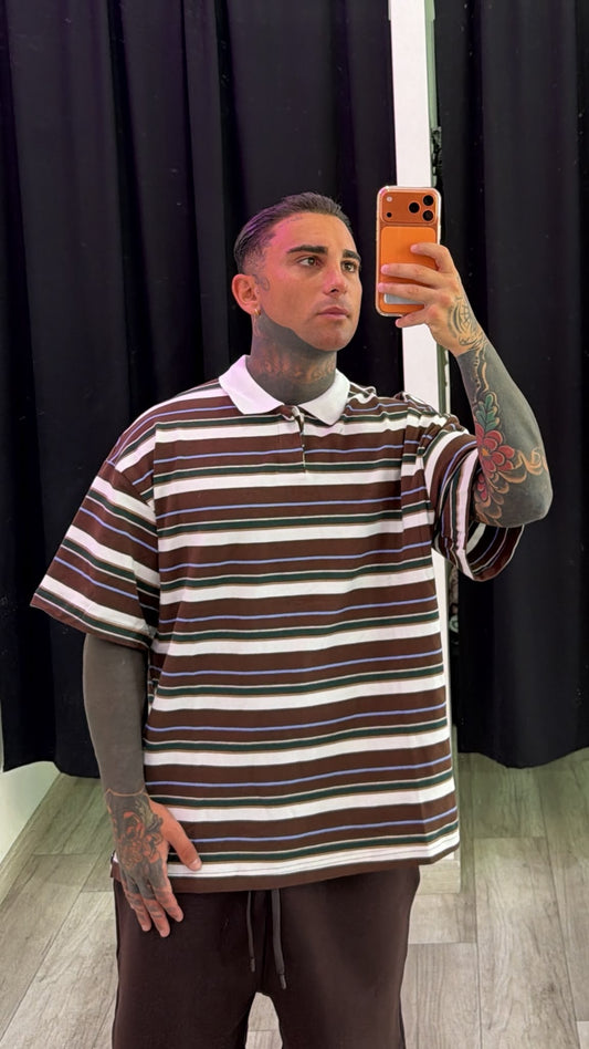 Polo a righe marrone
