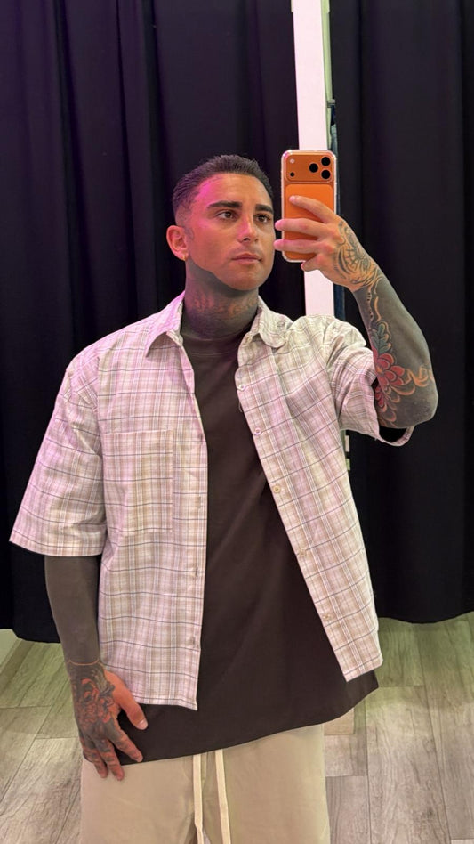 Camicia a quadri beige