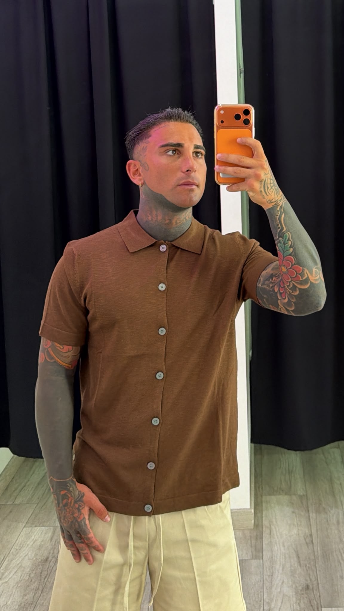 Camicia in filo marrone