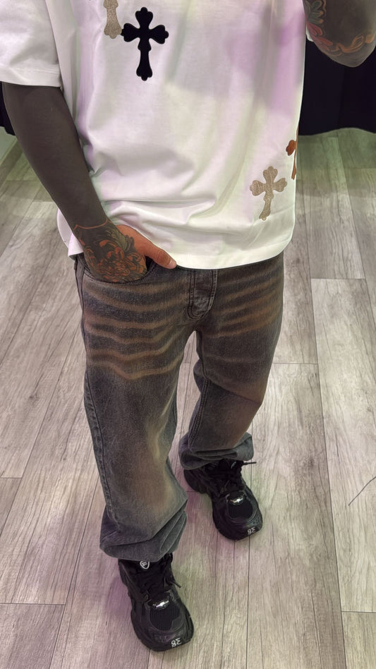 Jeans slavato nero/beige