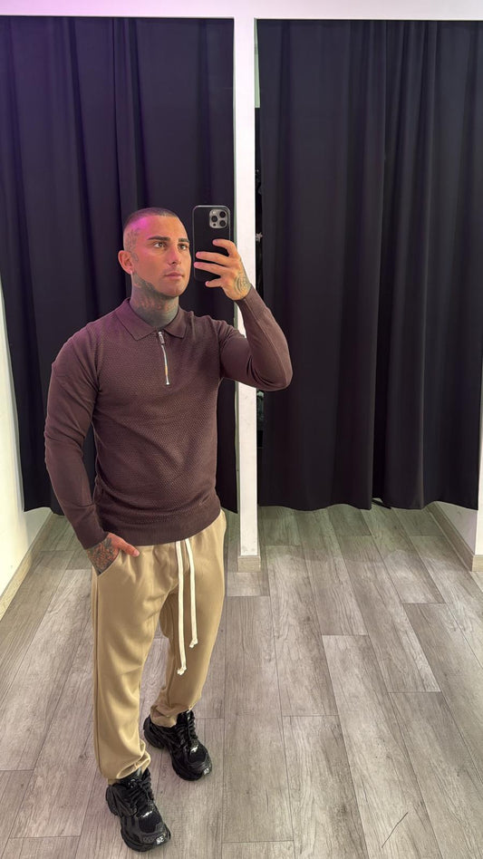 Polo manica lunga marrone