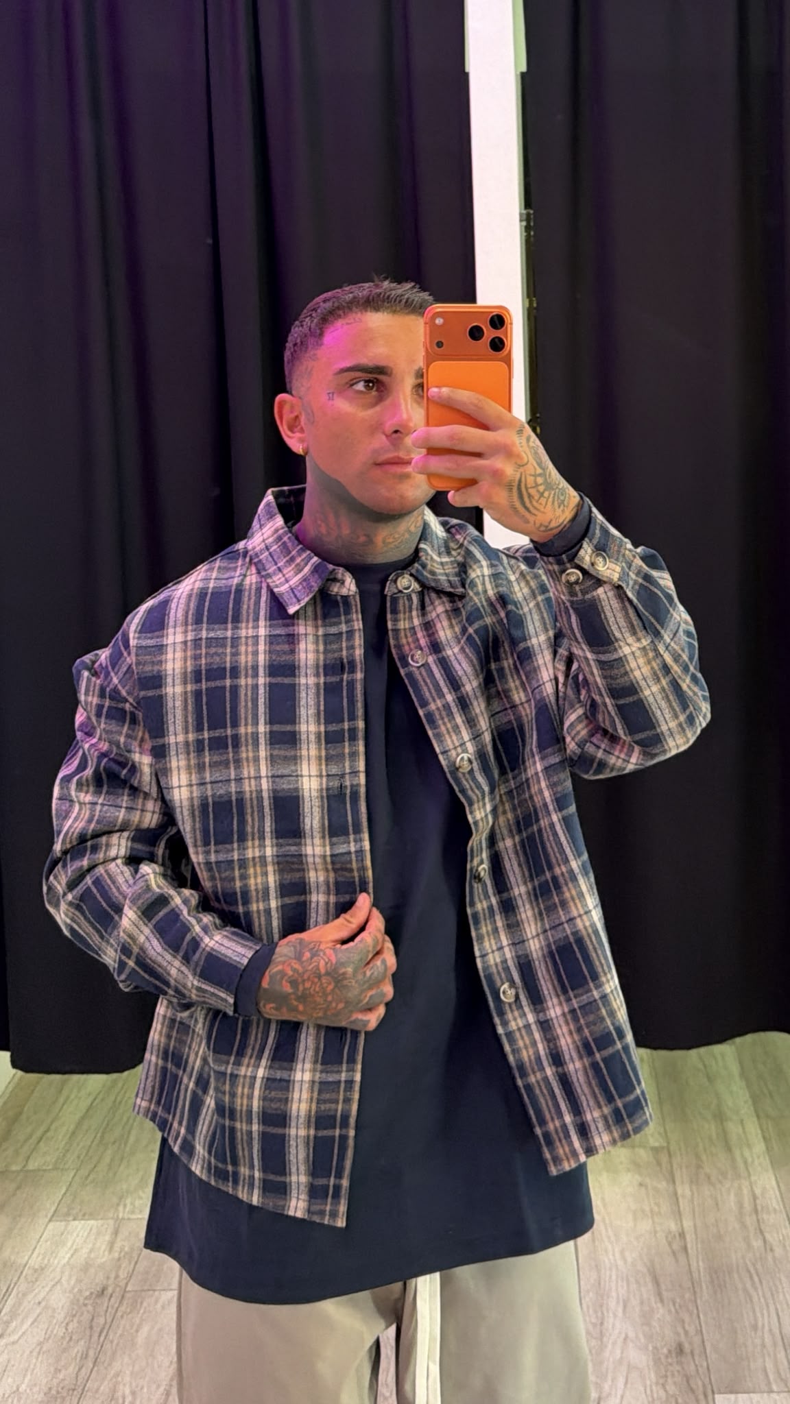 Camicia a quadri blu e beige