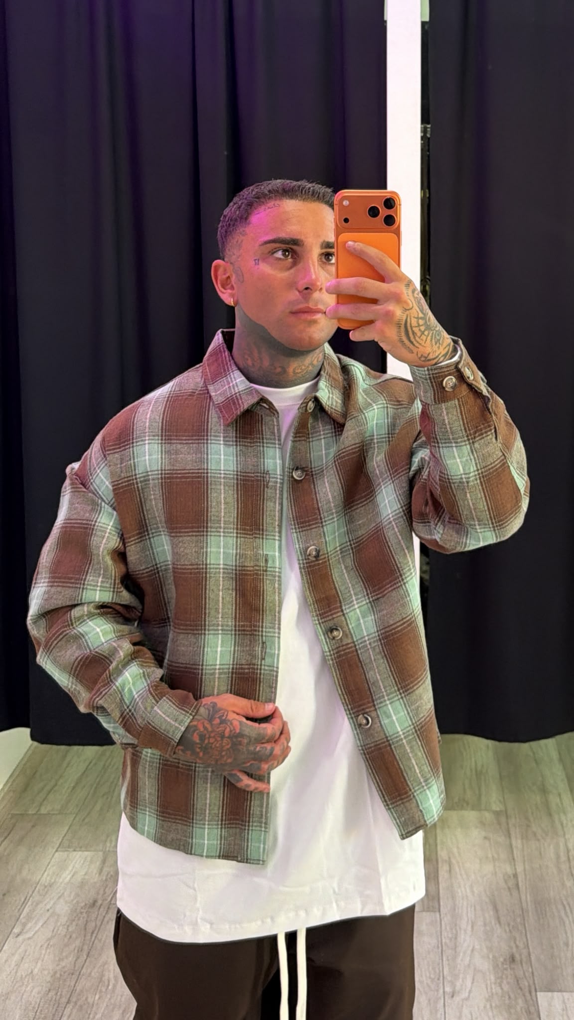 Camicia a quadri marrone e verde