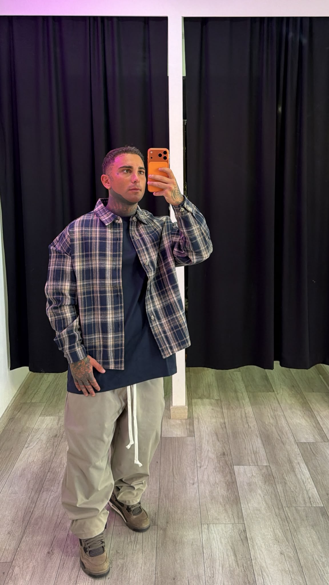 Camicia a quadri blu e beige